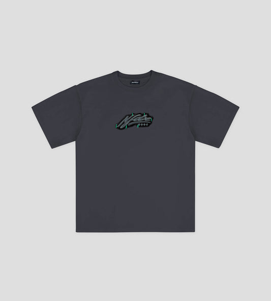 Cursive Stab Tee - Dyed Grey